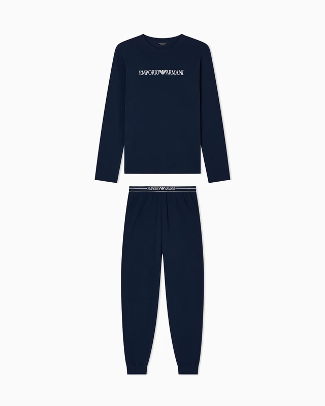 Emporio Armani WOMAN'S EVERYDAY COTTON LONG PAJAMAS BLUE XS