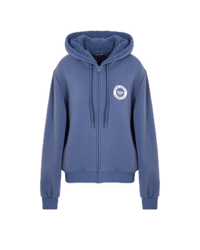 Emporio Armani WOMAN'S FUZZY FLEECE OPEN SWEATSHIRT BLUE L