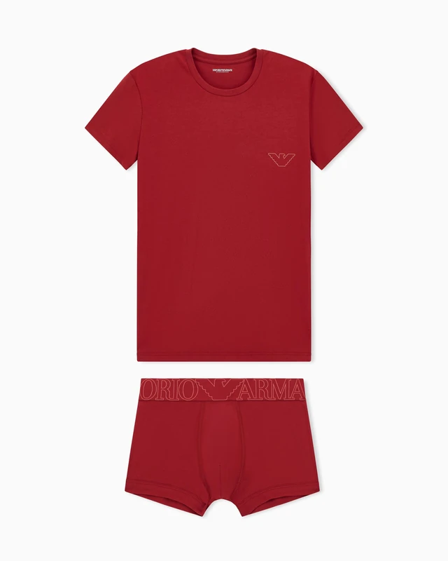 Emporio Armani Man's MEGALOGO T-Shirt + Trunk RED XXL