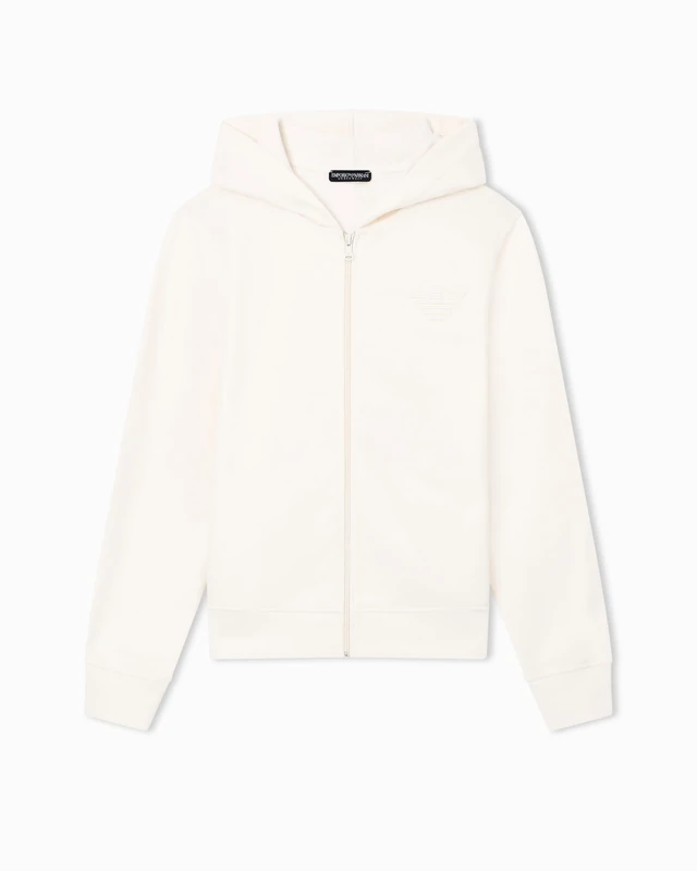 Emporio Armani WOMAN'S ICONIC TERRY HOODED FULL ZIP SWEATSHIRT WHITE XL