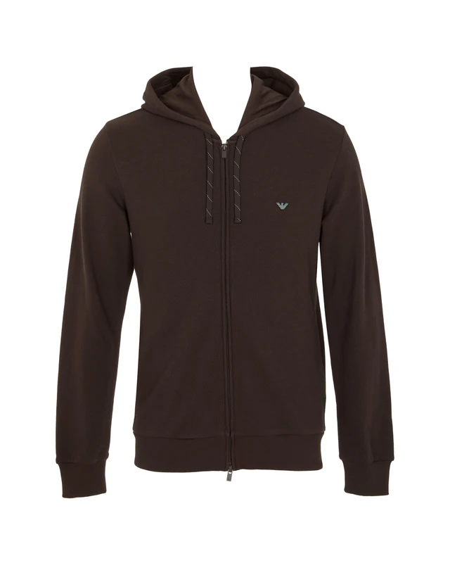 Emporio Armani MAN'S ICONIC PIQUET HOODED FULL ZIP SWEATSHIRT BROWN M
