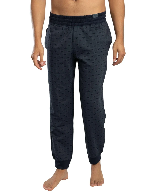 Emporio Armani Man's Interlock Jacquard Pants with Cuffs Blue M