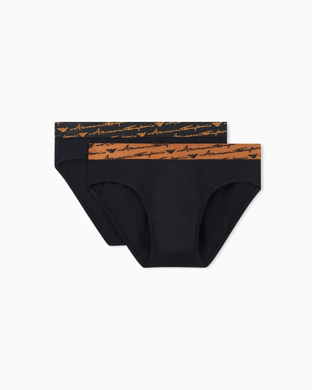 Emporio Armani Man's Allover Shiny Logoband 2-Pack Brief Black S