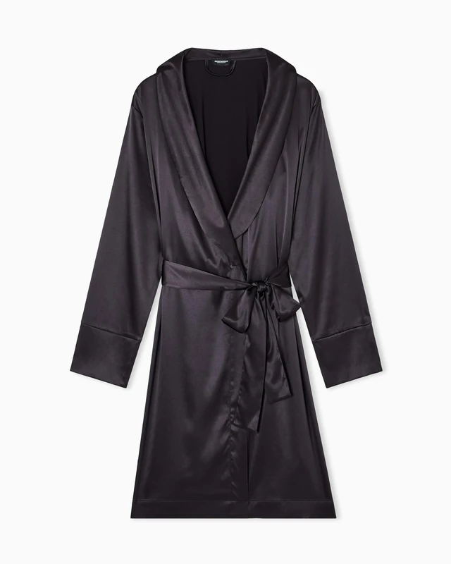 Emporio Armani WOMAN'S SATIN LACE DRESSING GOWN BLACK L/XL
