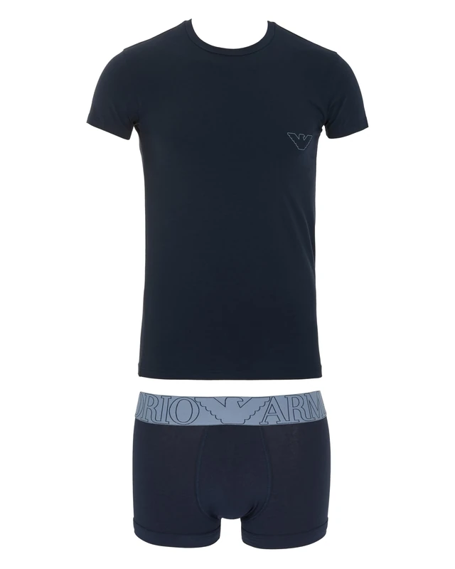 Emporio Armani Man's MEGALOGO T-Shirt + Trunk Blue XXL