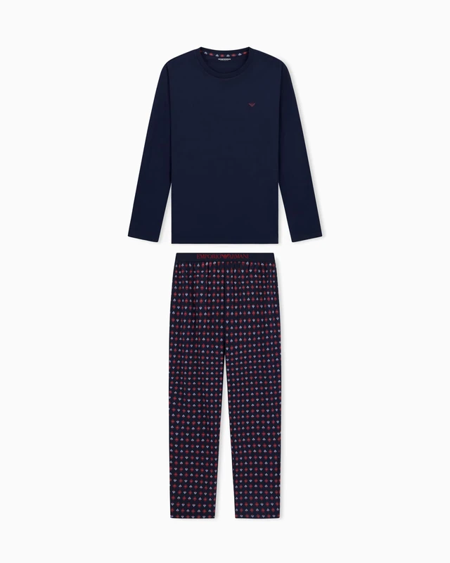 Emporio Armani MAN'S CLASSIC PATTERN MIX LONG PAJAMAS BLUE S