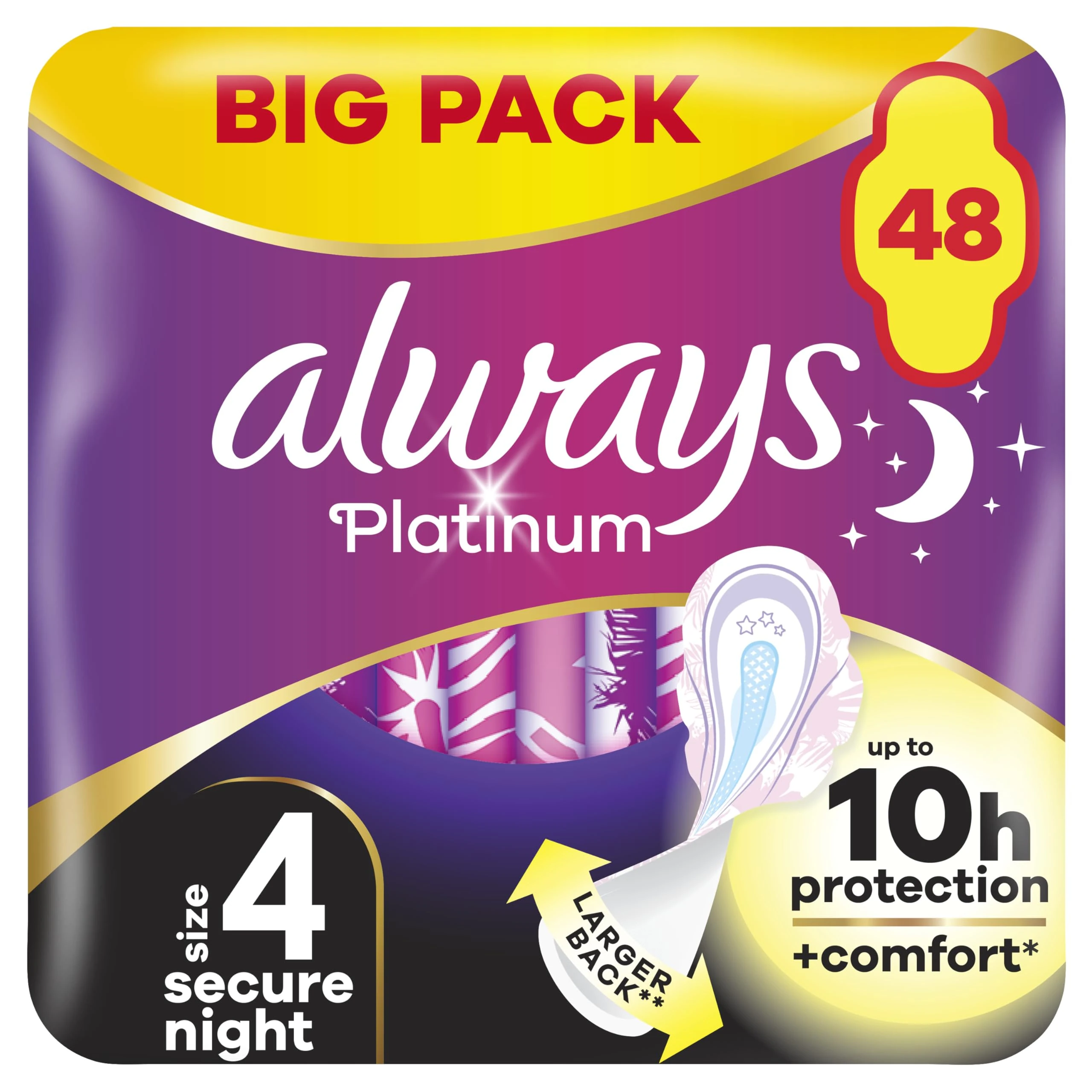Always Platinum Secure Night Size 4 Sanitary Towels Wings VP 4x12ct