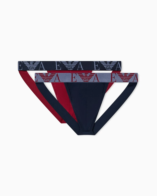 EMPORIO ARMANI Men's Bold Monogram 2-Pack Thong Panties, Blue, XL