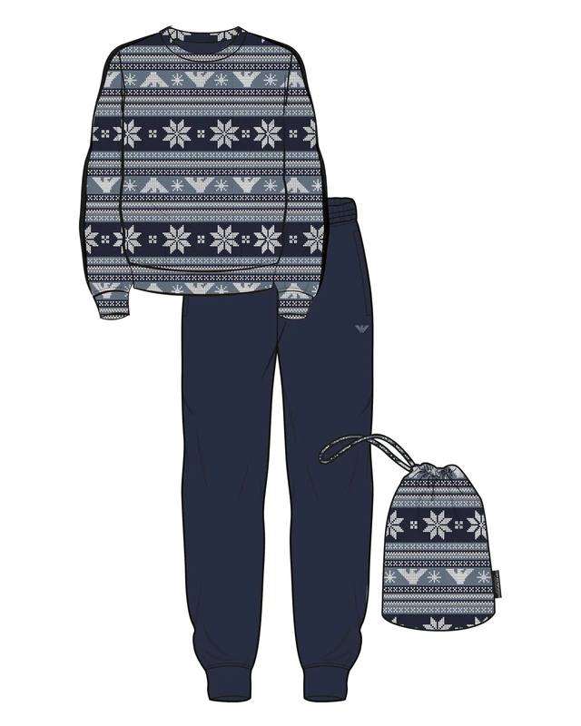 Emporio Armani MAN'S HOLIDAYS JACQUARD PAJAMAS WITH CUFFS SET BLUE M