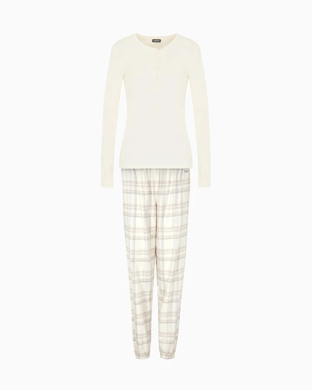 Emporio Armani WOMAN'S POWDER CHECK LONG PAJAMAS CREAM XL