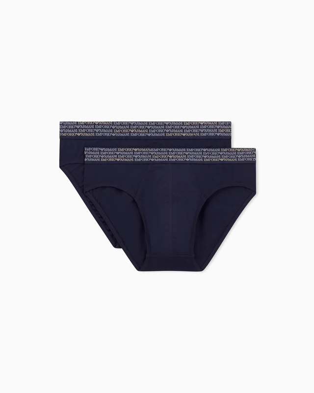 Emporio Armani Man's Allover Logo Elastic 2-Pack Brief Blue L