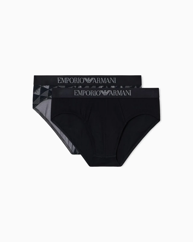 EMPORIO ARMANI Man's Classic Pattern Mix 2-Pack Brief Black S