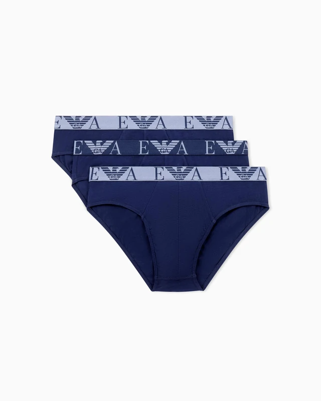 Emporio Armani Man's Bold Monogram 3-Pack Brief Blue S