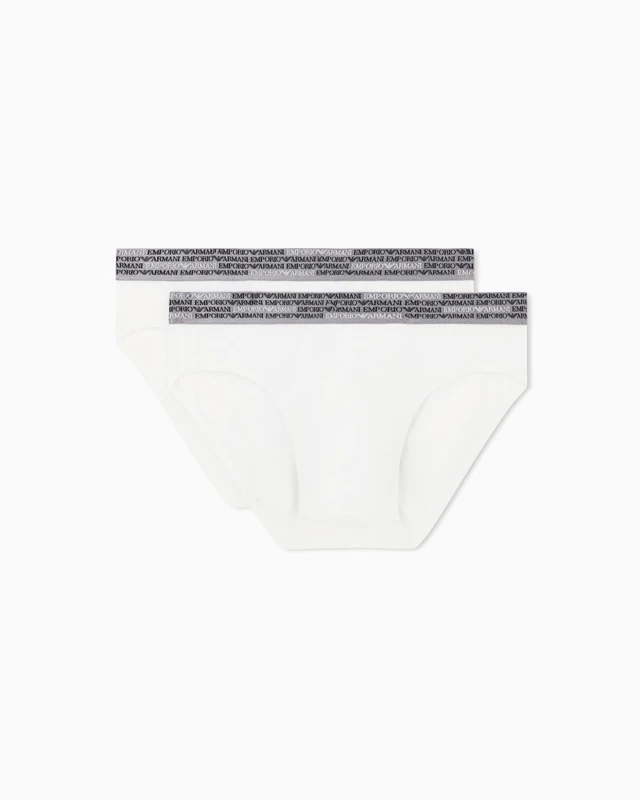 EMPORIO ARMANI Man's Allover Logo Elastic 2-Pack Brief White S - Image 1