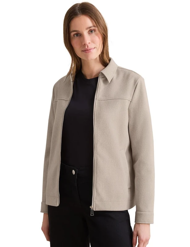 Cecil Women's B212559 Jacket with Shirt Collar, Desert Beige Melange, XXL, Desert Beige Melange, XXL