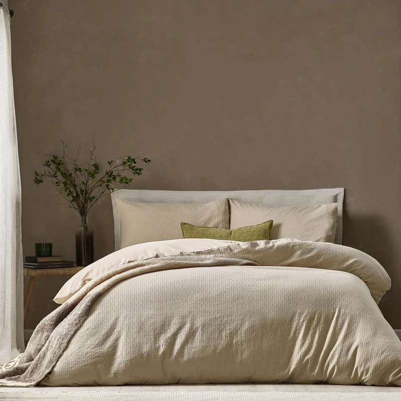 furn. Yard Malton Stripe 100% Cotton Duvet Set - Linen - King