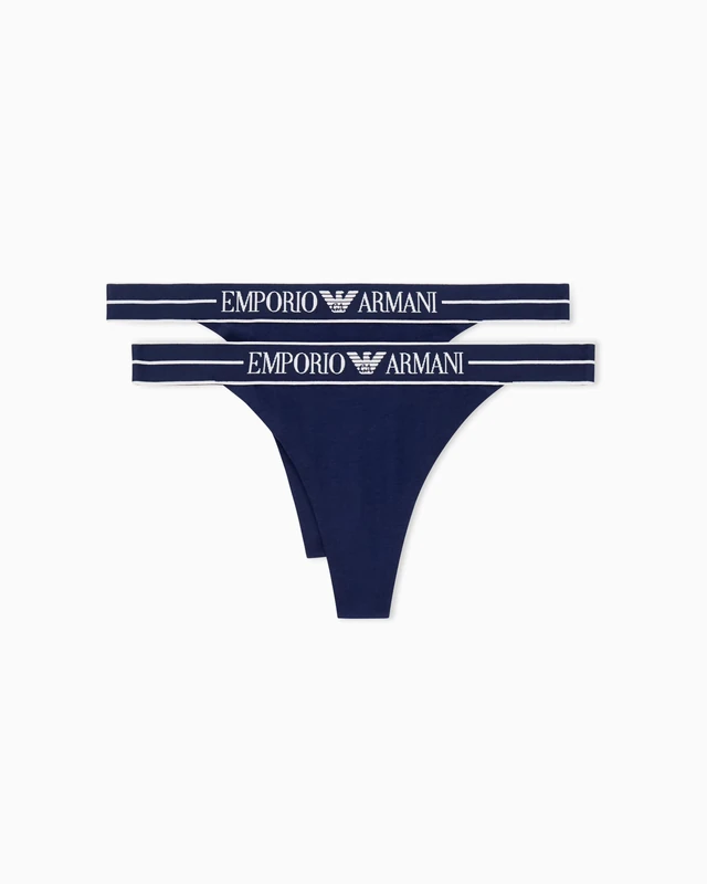 Emporio Armani Woman's Everyday Cotton 2-Pack T-Thong Blue XL