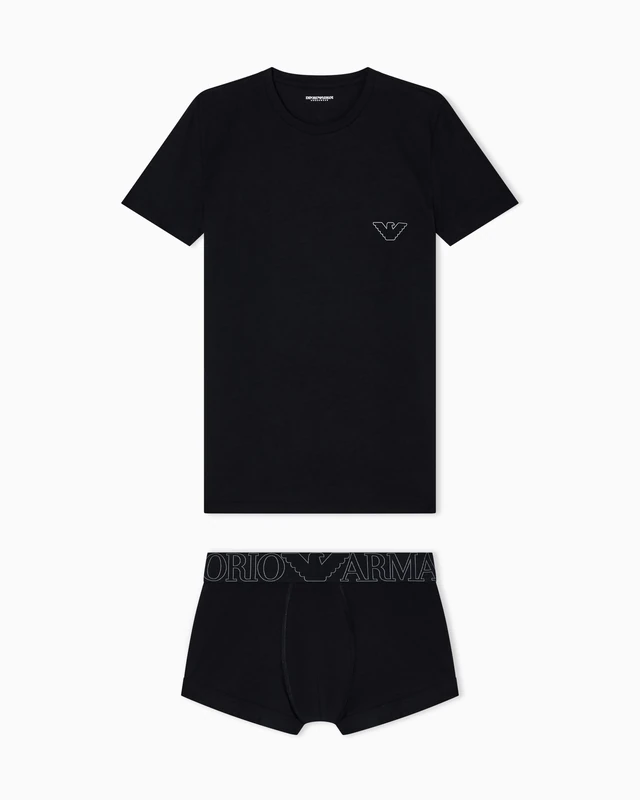 Emporio Armani Man's MEGALOGO T-Shirt + Trunk Black XXL