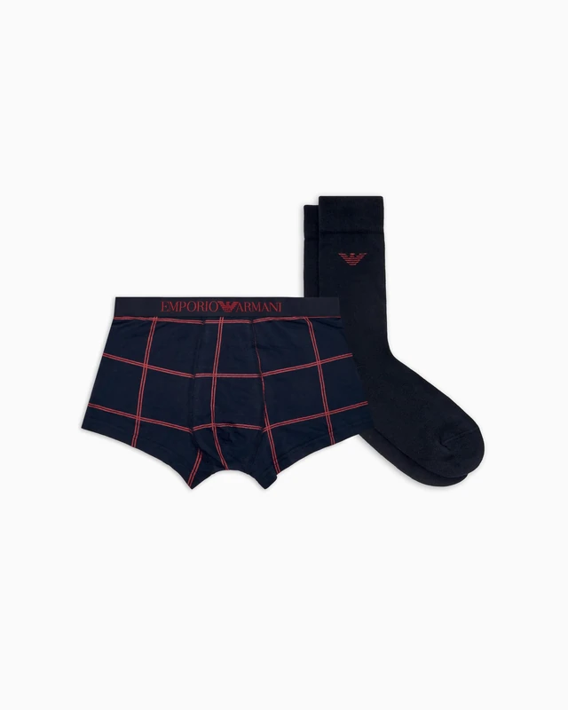 EMPORIO ARMANI Men's Trunk + Socks Gift Set, Blue, L