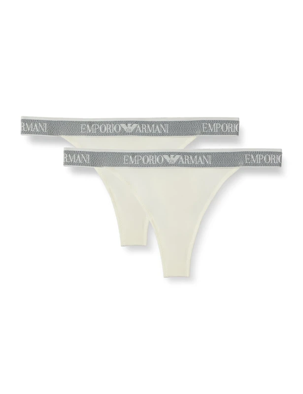 Emporio Armani Woman's Iconic Logoband 2-Pack T-Thong White XL - Image 1