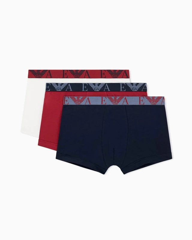 Emporio Armani Man's Bold Monogram 3-Pack Trunk Blue L