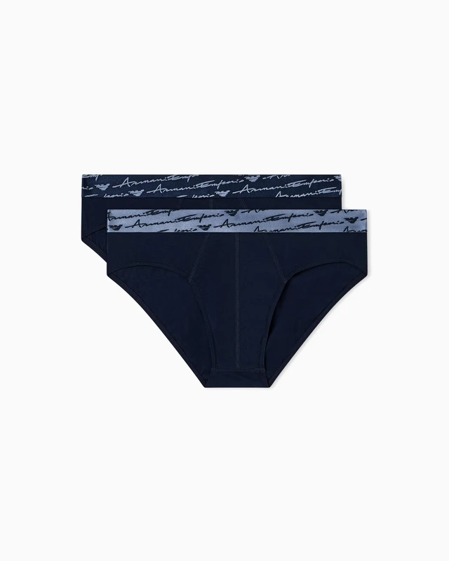 Emporio Armani Man's Allover Shiny Logoband 2-Pack Brief Blue S