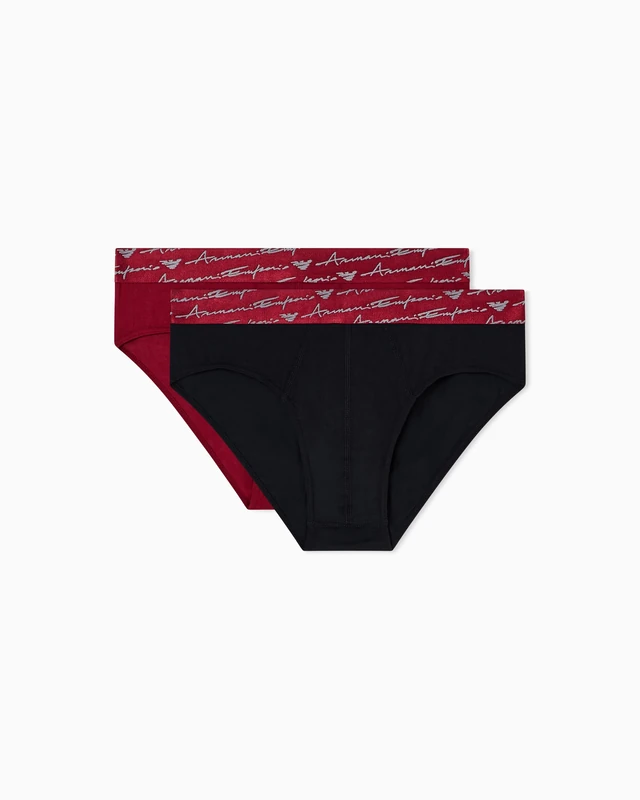 Emporio Armani Man's Allover Shiny Logoband 2-Pack Brief Black M - Image 1