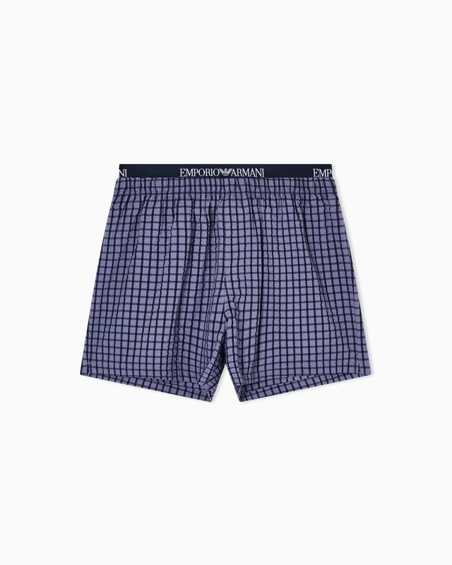 EMPORIO ARMANI Man's Yarn Dyed Woven Boxer Blue S - Image 1