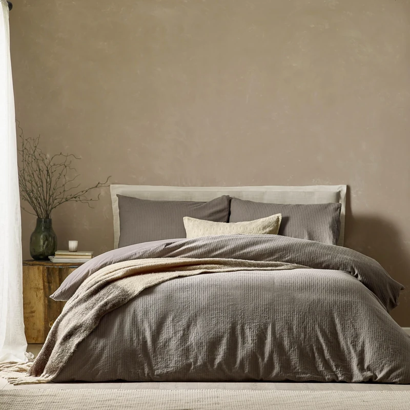 furn. Yard Malton Stripe 100% Cotton Duvet Set - Mole - Double