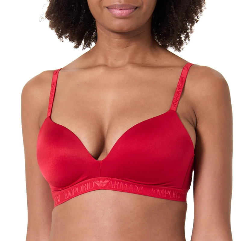 Emporio Armani Woman's Iconic Microfiber Padded Triangle Bra RED S