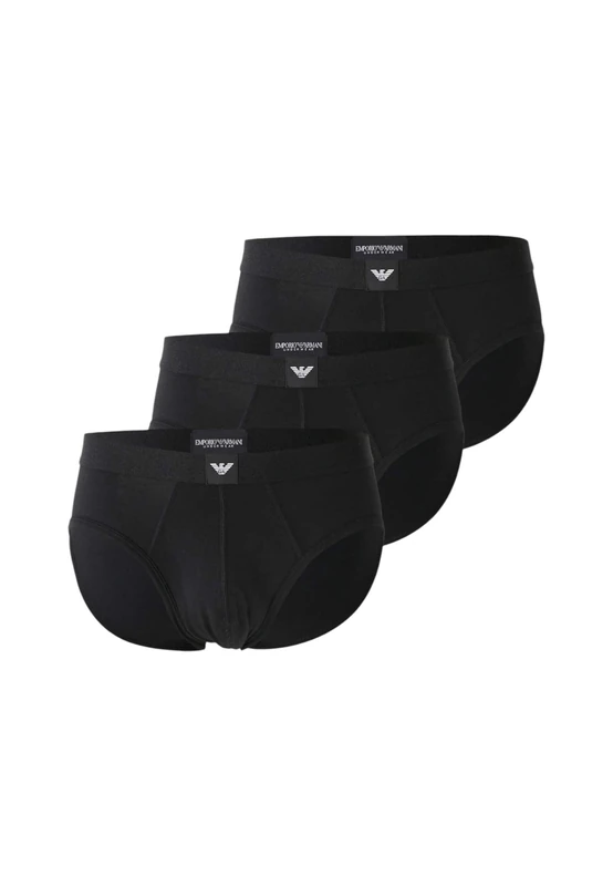 Emporio Armani Man's Essential LOGOLABEL 3-Pack Brief Black L