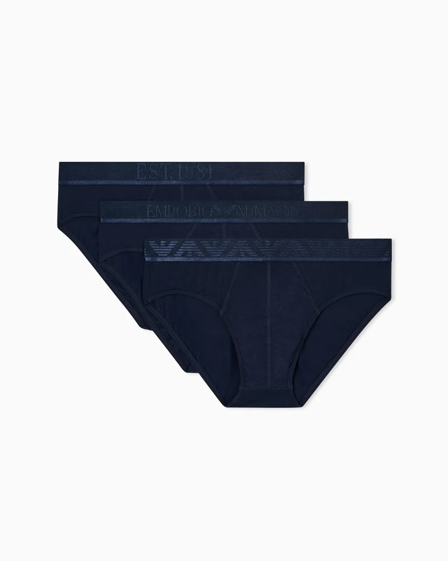 Emporio Armani Man's Shiny Logoband Pack 3-Pack Brief Blue XXL