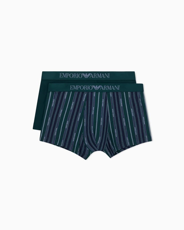 Emporio Armani Man's Classic Pattern Mix 2-Pack Trunk Green S