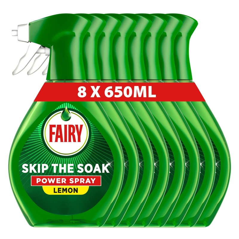 Fairy Skip the Soak Dish Power Spray, Lemon, 8x650ml, Grease Remover & Degreaser for Fast, Effortless Cleaning