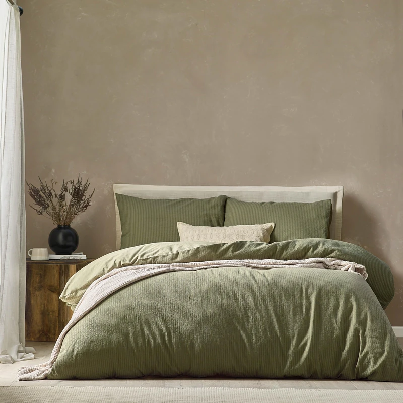 Yard Malton Stripe 100% Cotton Duvet Set - Forest Green - Single
