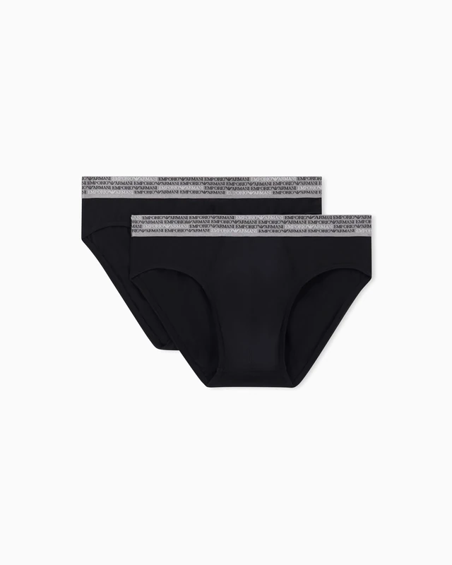Emporio Armani Man's Allover Logo Elastic 2-Pack Brief Black L - Image 1