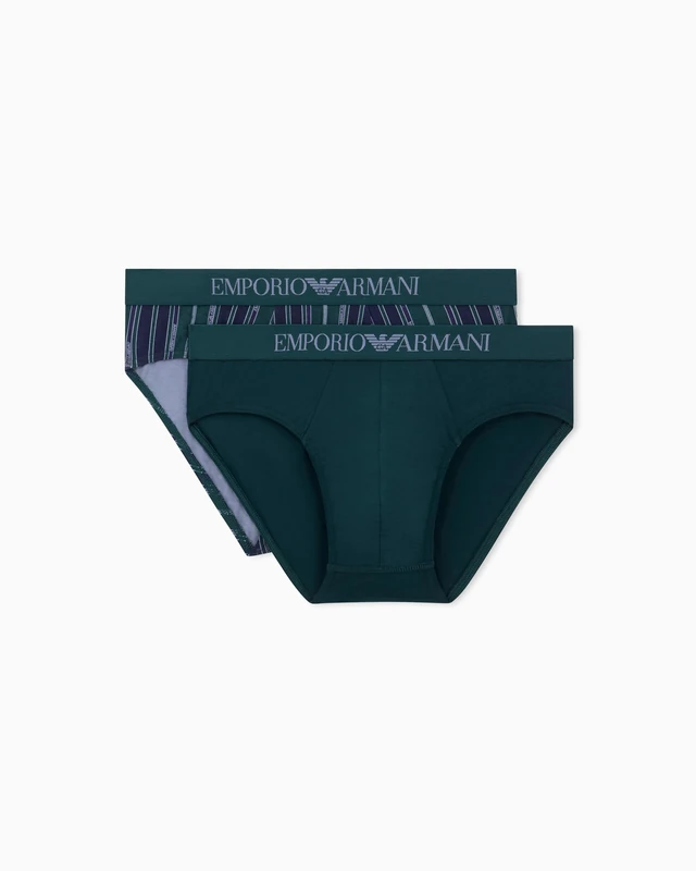 Emporio Armani Man's Classic Pattern Mix 2-Pack Brief Green S