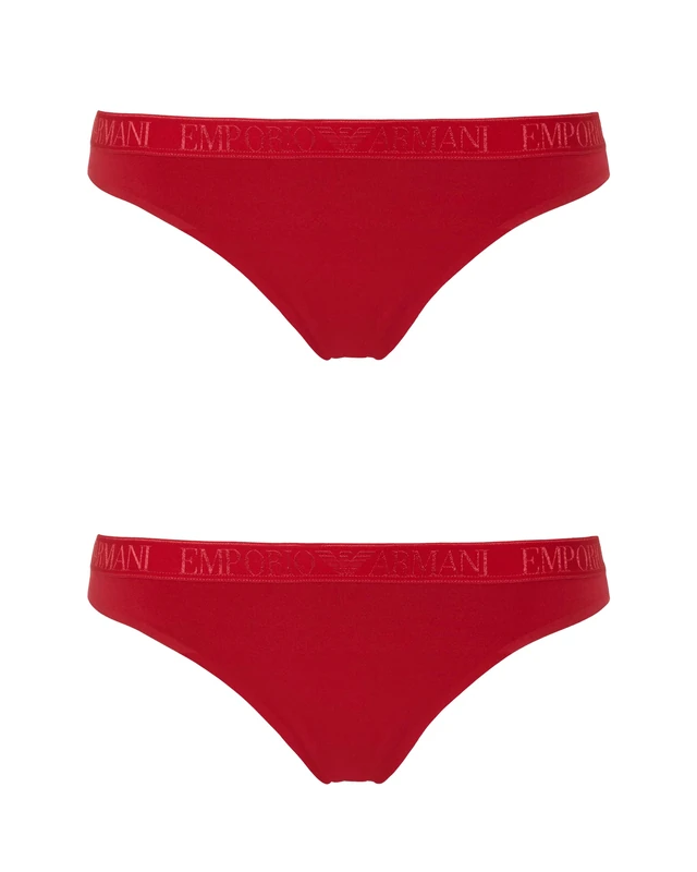 EMPORIO ARMANI Women's Microfiber 2-Pack Thong Panties, RED, L