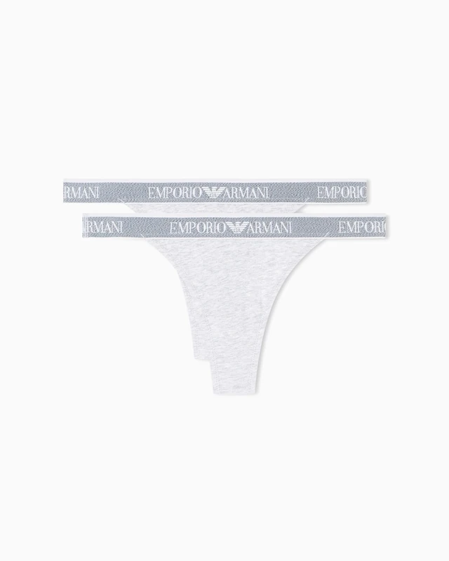 Emporio Armani Woman's Iconic Logoband 2-Pack T-Thong Grey XL