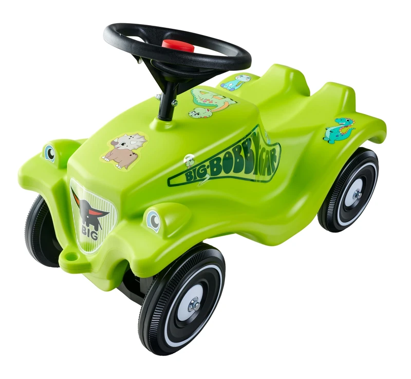 Big Bobby Car Classic Dino - Ride-On Car from 1 Year in Colourful Dino Design with Black Safety Steering Wheel and Horn, for Children from 12 Months (up to 50 kg), Green with Stickers