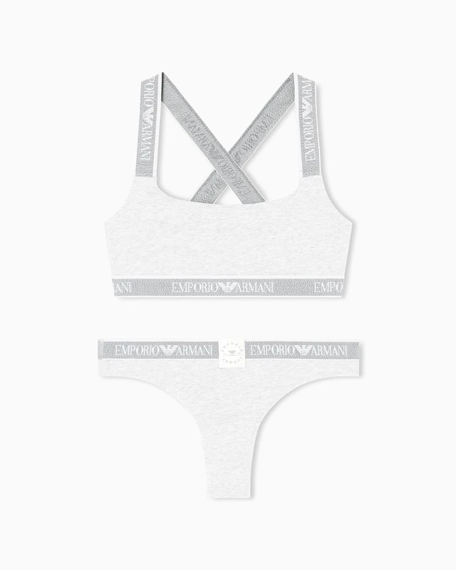 Emporio Armani Woman's Iconic Logoband Bralette + Brazilian Grey S
