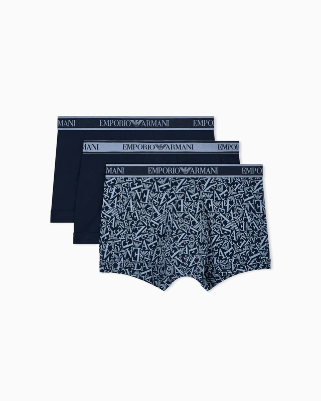 Emporio Armani Man's Bold Monogram 3-Pack Trunk Blue XXL