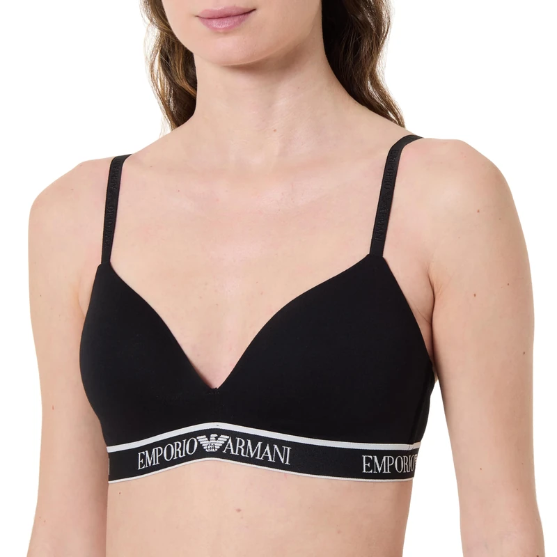 Emporio Armani Woman's Iconic Logoband Padded Triangle Bra Black S