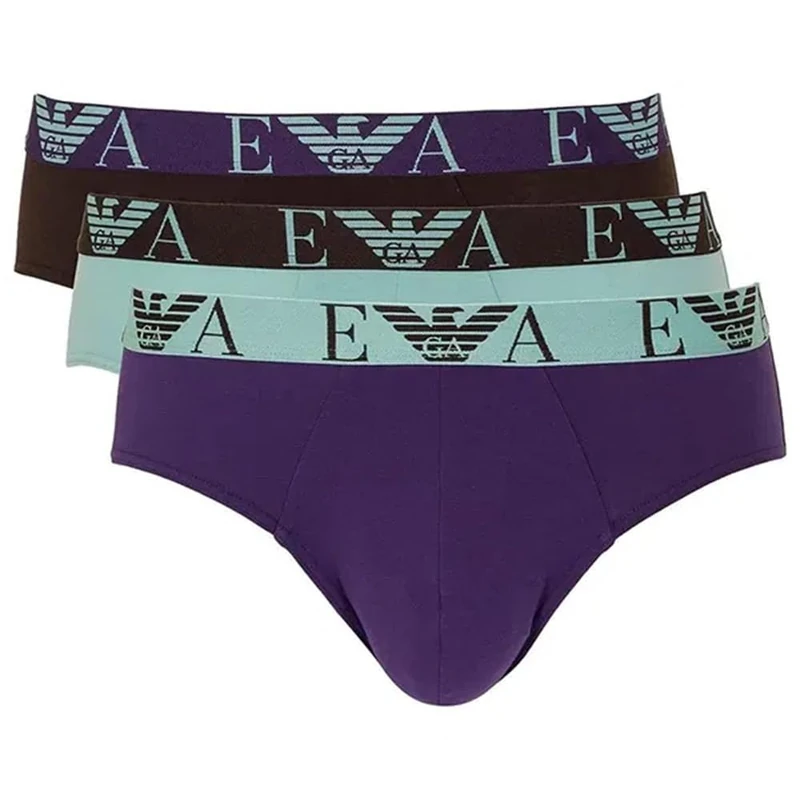 Emporio Armani Man's Bold Monogram 3-Pack Brief Brown L