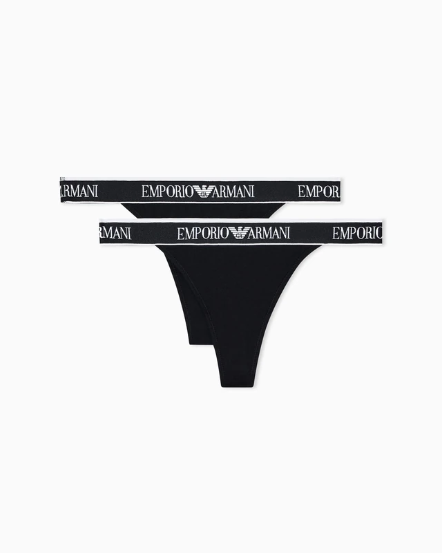 Emporio Armani Woman's Iconic Logoband 2-Pack T-Thong Black S