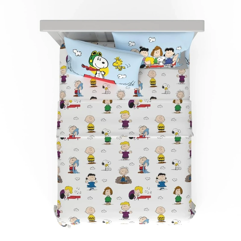 Franco Collectibles Peanuts Snoopy Bedding Super Soft Cozy Microfiber 4 Piece Queen Sheet Set, (Officially Licensed Product)
