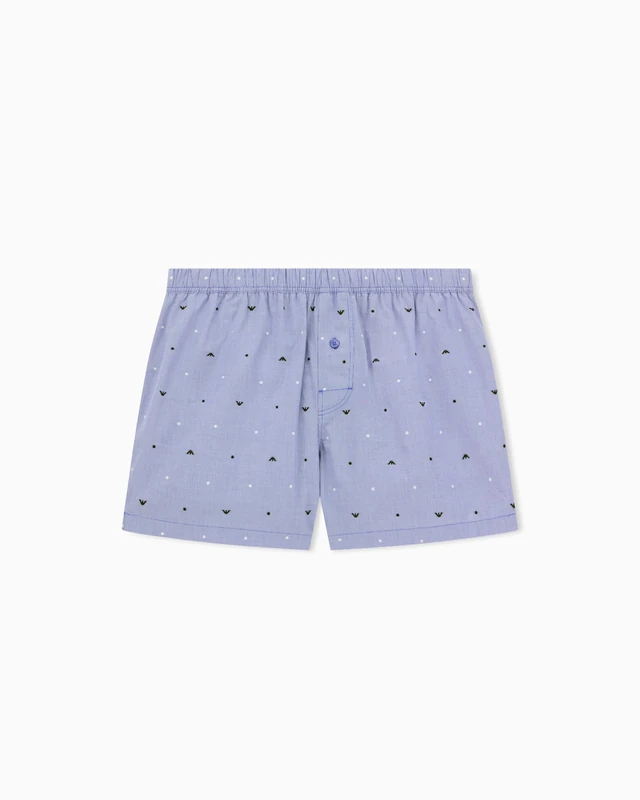 Emporio Armani Man's Logo Pattern Woven Boxer Blue L