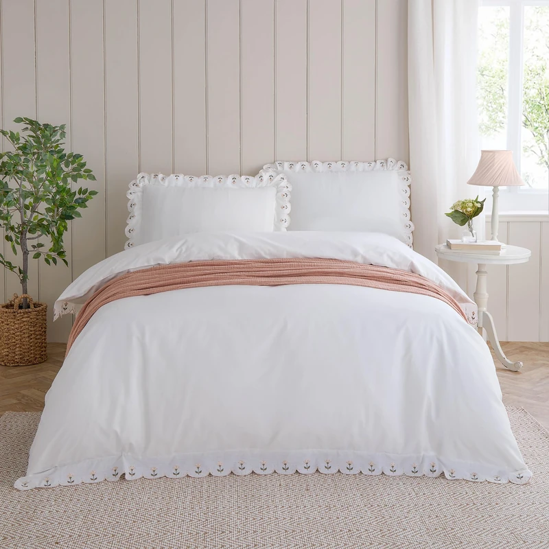 furn. Wylder Nature Florrie Embroidered Cotton Duvet Set - Peach - Double