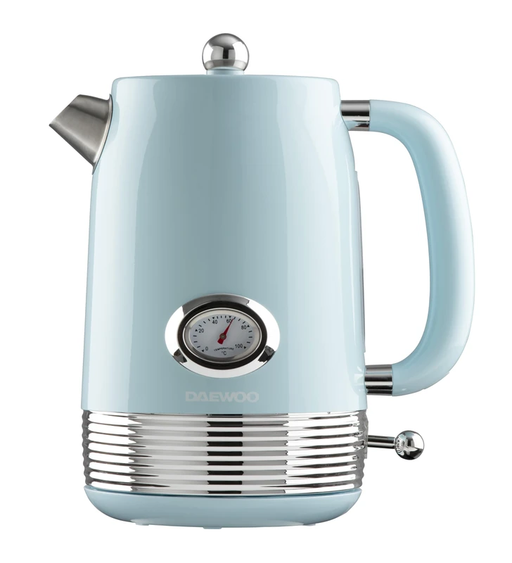 Daewoo Denver 1.5L Rapid Boil Kettle – Sky Blue, 3000W Fast Boil, Temperature Gauge, 360° Base, Retro Vintage Design, Ideal for Home, Office, and Gifting