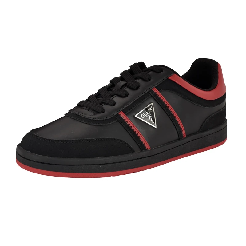 GUESS Men's Lasen Sneaker, Black/Red 001, 9.5 UK